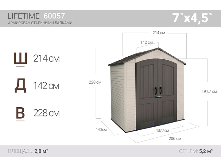 Сарай пластиковый LifeTime 7x4,5 ft Сарай пластиковый LifeTime 7x4,5 ft